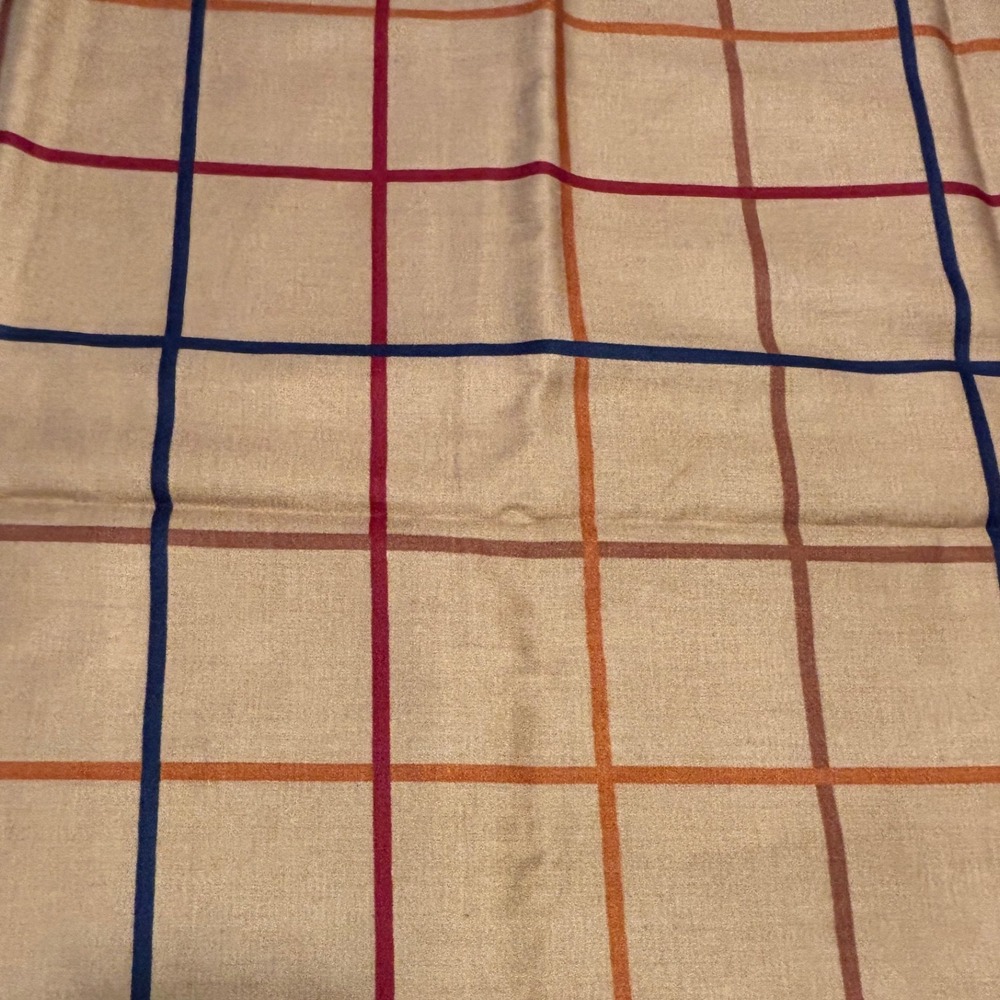 David and Dash Blockade Plaid Fabric Tan Navy Burgundy Scotchgard 60x52 Vintage